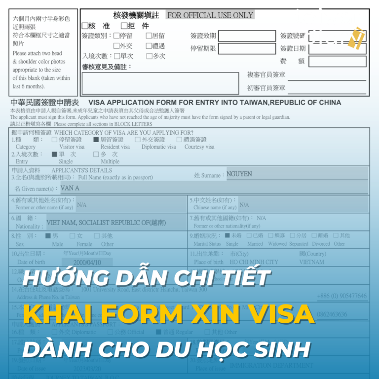 Tờ khai xin Visa du học Đài Loan