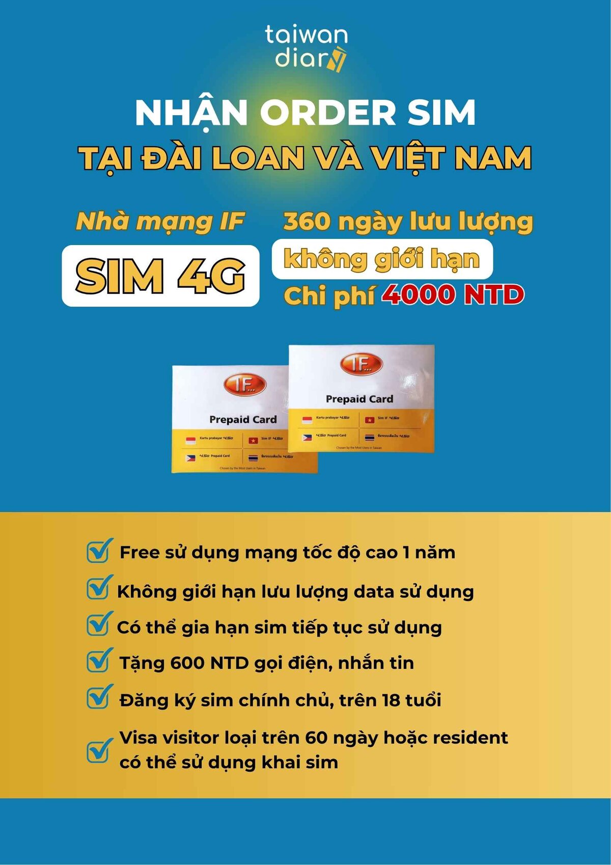 Sim Đài Loan (IF) miễn phí 4G & cước gọi nội mạng 1 poster taiwan diary 2024